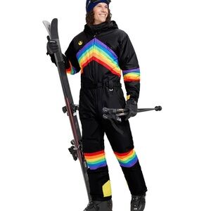Tipsy Elves Rainbow Striped Shredder Ski Snow Snowboard Suit Sz L NWT